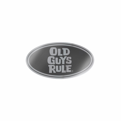 Old Guys Rule 'STACKED LOGO OVAL' DECAL - METALLIC SILVER